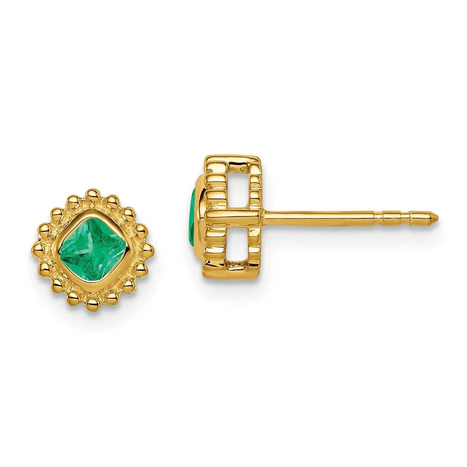 Cushion Emerald Earrings 14k Gold EM7201-EM-Y, MPN: EM7201-EM-Y, 191101842436