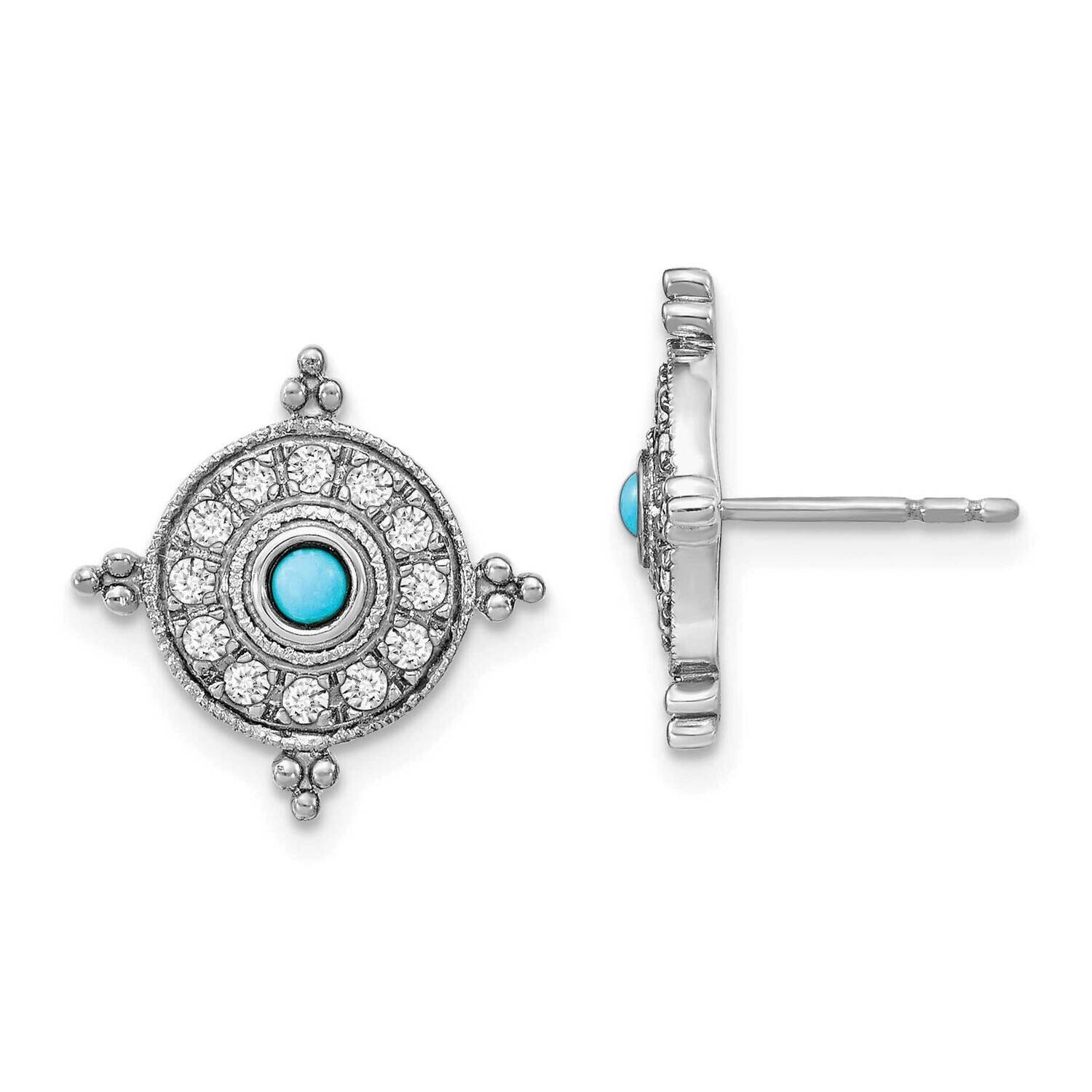 Turquoise White Topaz Earrings 14k White Gold EM7422-BTQ-W, MPN: EM7422-BTQ-W, 883957969121