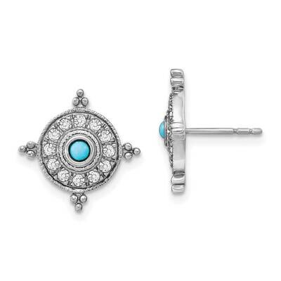 Turquoise White Topaz Earrings 14k White Gold EM7422-BTQ-W, MPN: EM7422-BTQ-W, 883957969121