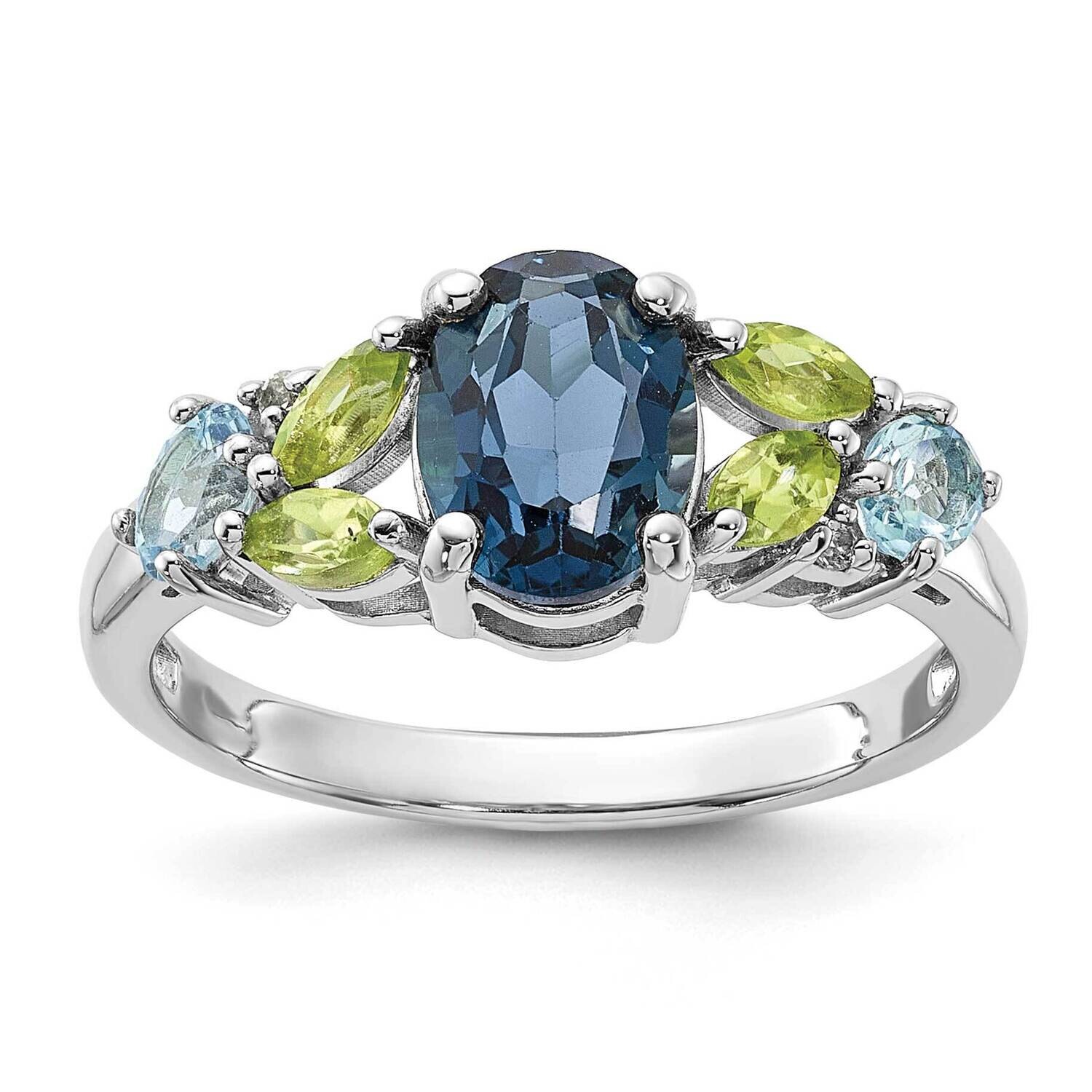 Rhodium London Lt.SwiBlue White Topaz Peridot Ring Sterling Silver QR7444BT, MPN: QR7444BT,