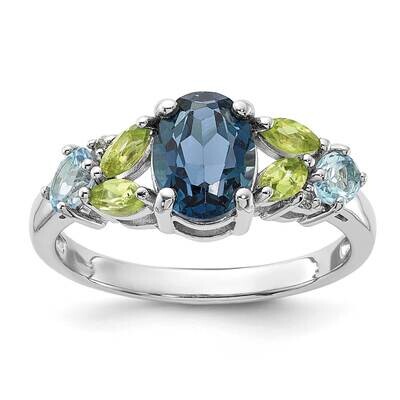Rhodium London Lt.SwiBlue White Topaz Peridot Ring Sterling Silver QR7444BT, MPN: QR7444BT,