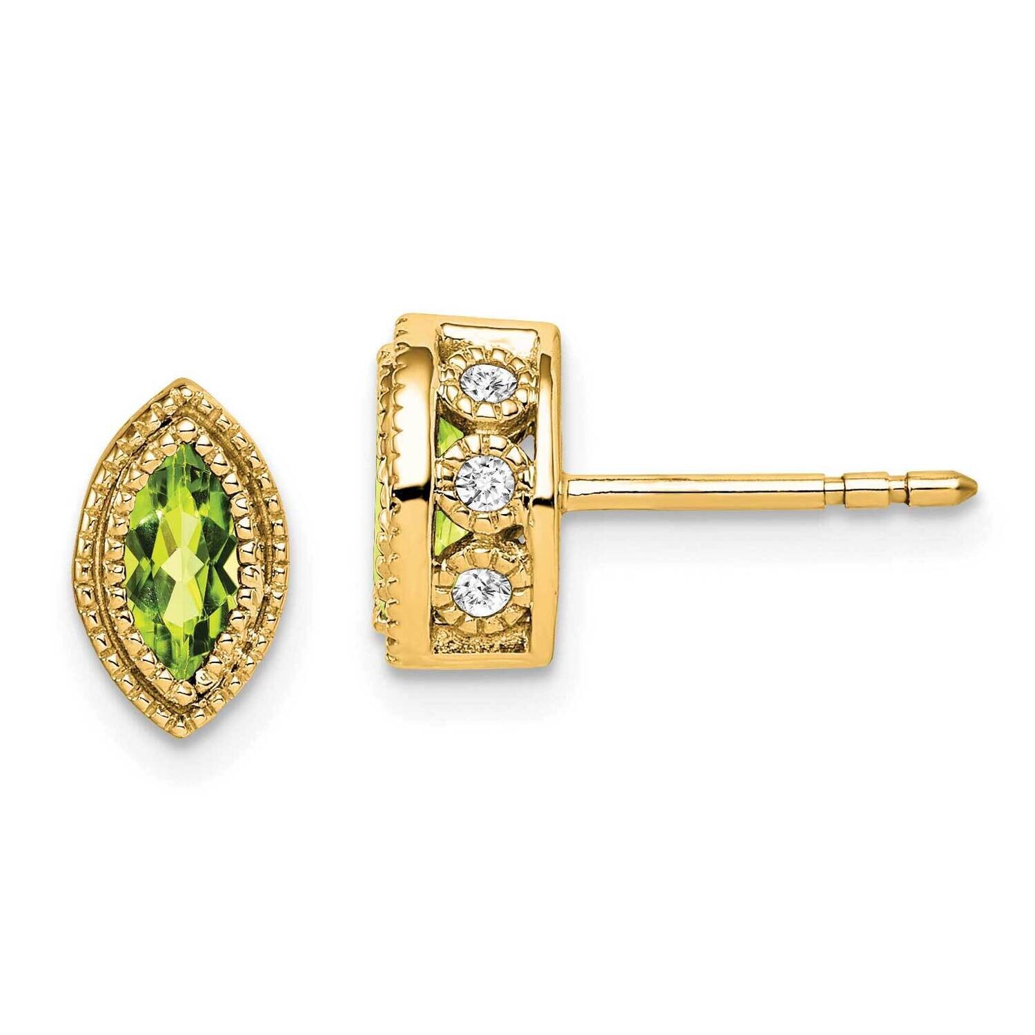 Marquise Peridot Diamond Earrings 14k Gold EM7095-PE-014-YA, MPN: EM7095-PE-014-YA, 191101840869