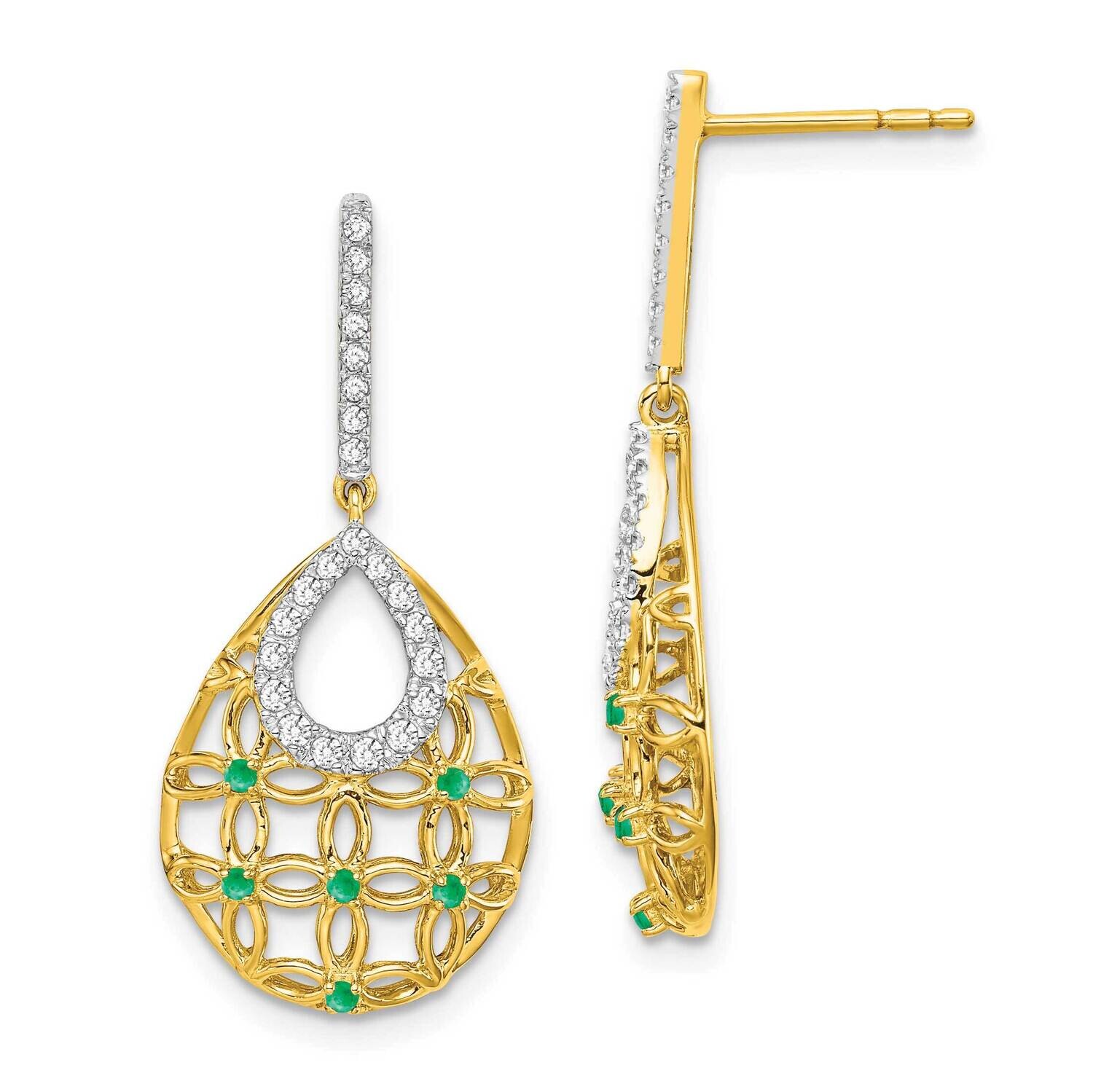 Emerald Diamond Dangle Earrings 14k Gold EM7251-EM-033-YA, MPN: EM7251-EM-033-YA, 191101843693