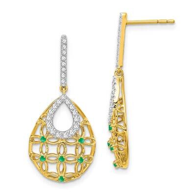 Emerald Diamond Dangle Earrings 14k Gold EM7251-EM-033-YA, MPN: EM7251-EM-033-YA, 191101843693