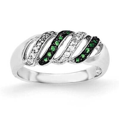 CZ &amp; Green Glass Stone Ring Sterling Silver Polished QR6013, MPN: QR6013,