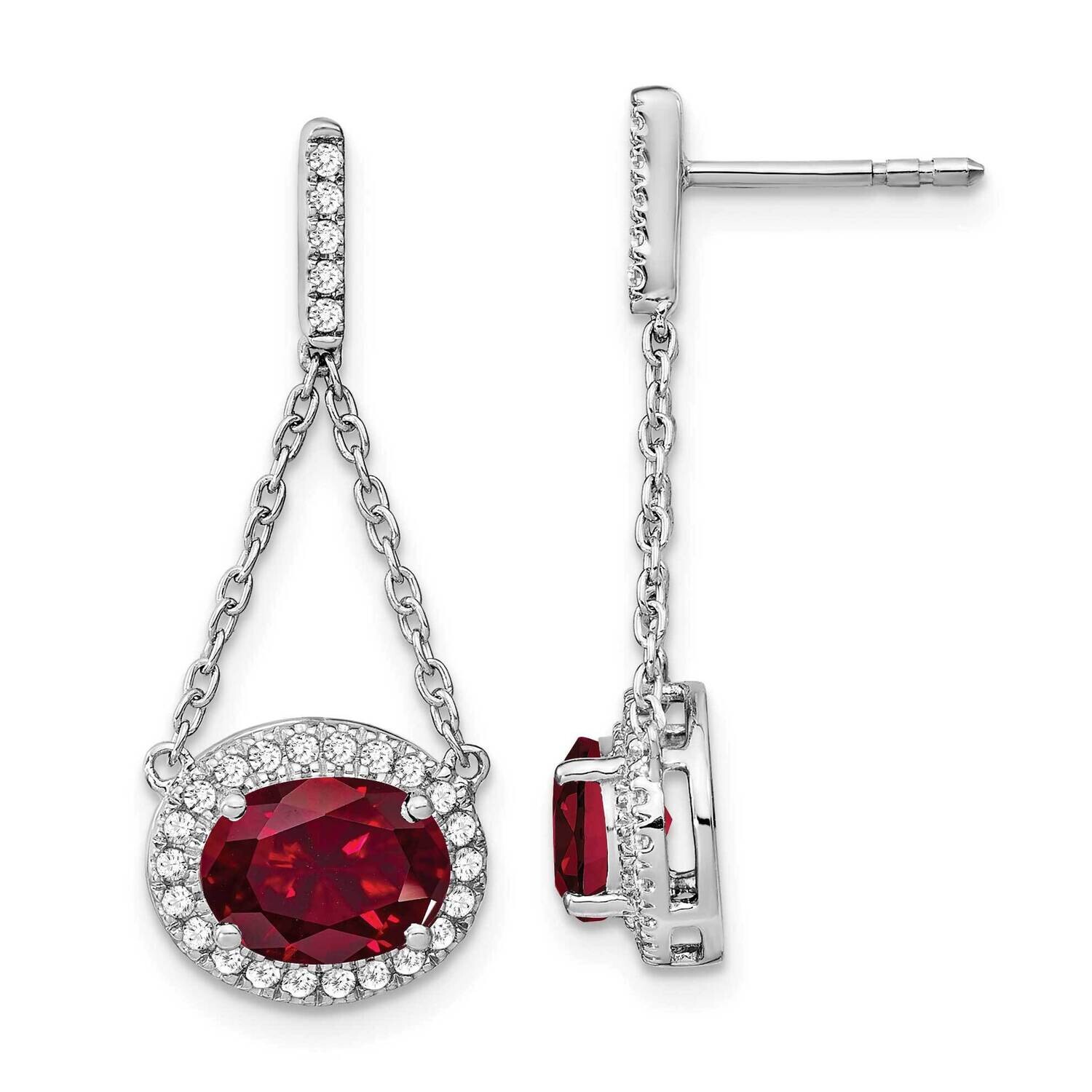 Oval Created Ruby Diamond Dangle Earrings 14k White Gold EM7228-RU-033-WA, MPN: EM7228-RU-033-WA, 1…