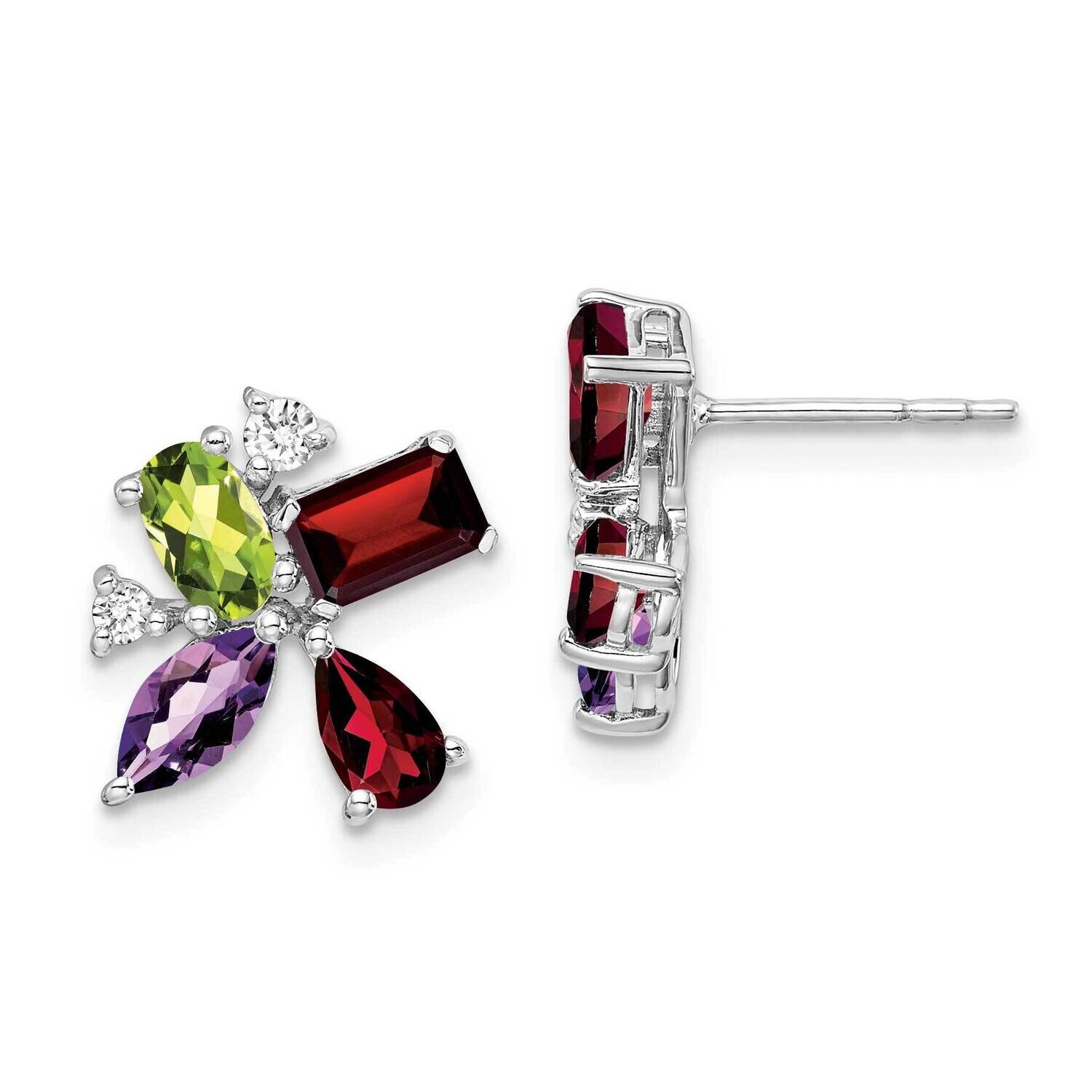 Amethyst Peridot Garnet Diamond Earrings 14k White Gold EM7129-AM_PE-011-WA, MPN: EM7129-AM_PE-011-…