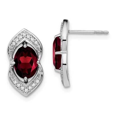 Garnet Diamond Post Earrings 14k White Gold EM7088-GA-014-WA, MPN: EM7088-GA-014-WA, 191101840104