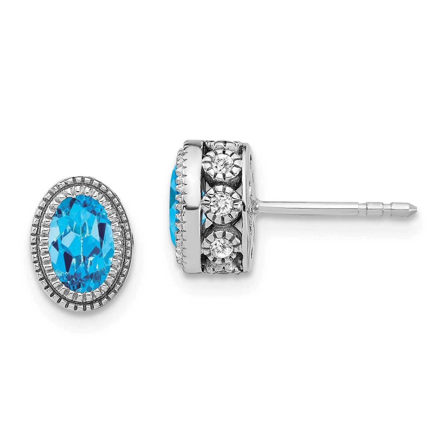 Oval Blue Topaz Diamond Earrings 14k White Gold EM7093-BT-019-WA, MPN: EM7093-BT-019-WA, 1911018404…