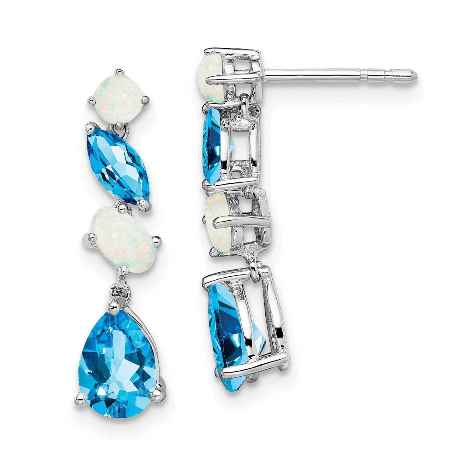 Blue Topaz Opal Dangle Earrings 14k White Gold EM7458-BT_OP-W, MPN: EM7458-BT_OP-W, 191101843945