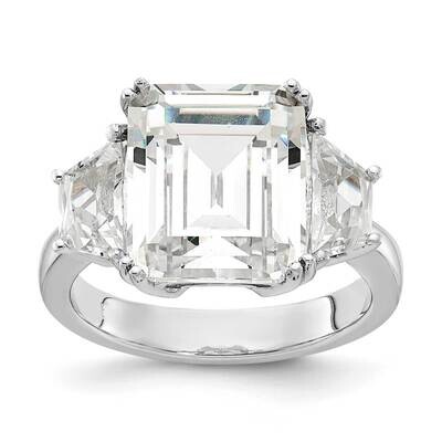 Cheryl M Fancy Emerald-Cut Brilliant-Cut CZ 3 Stone Ring Sterling Silver Rhodium-Plated QCM1564, MP…