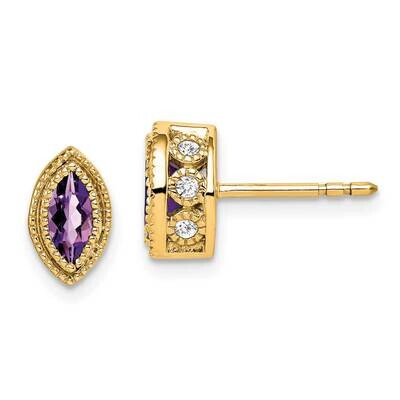 Marquise Amethyst Diamond Earrings 14k Gold EM7095-AM-014-YA, MPN: EM7095-AM-014-YA, 191101840784
