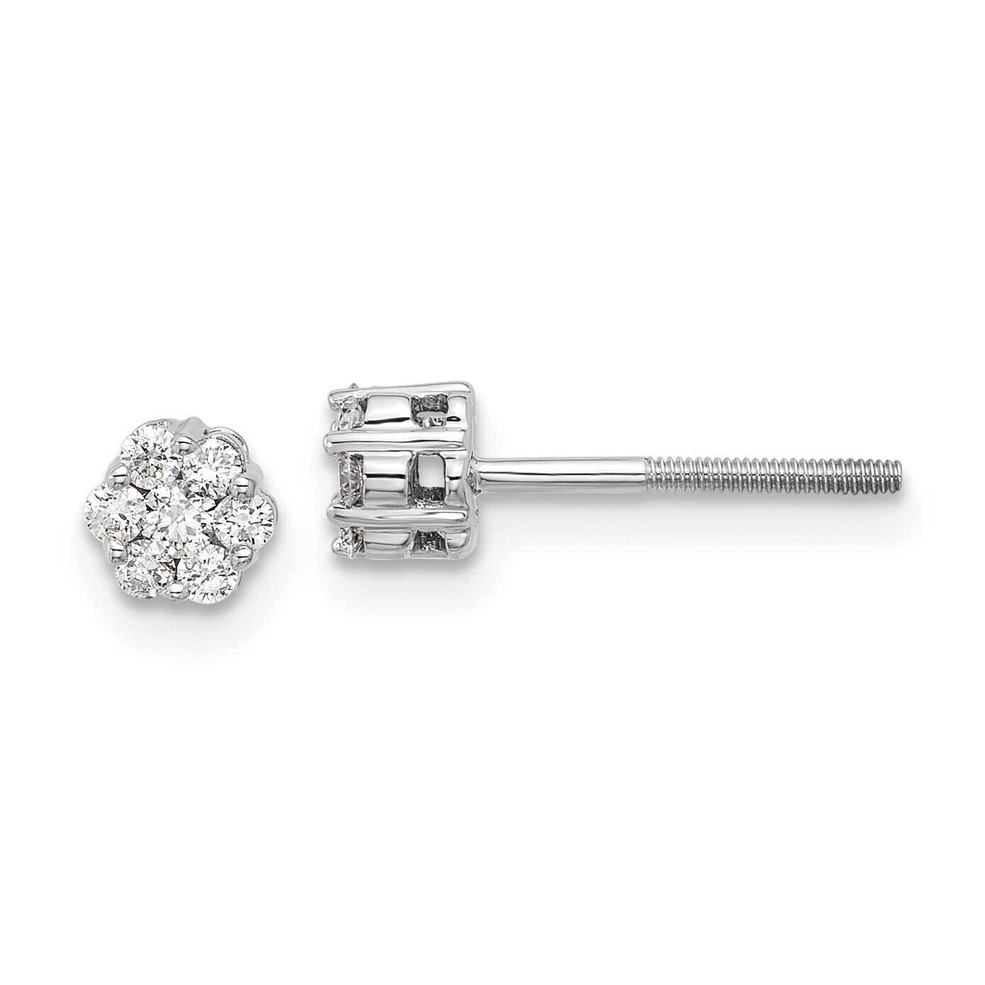 Diamond Cluster Post Earrings 10k White Gold EM5455-025-1WA, MPN: EM5455-025-1WA,