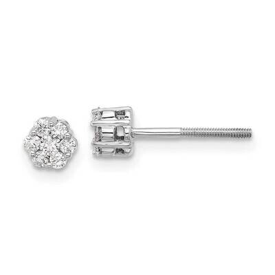 Diamond Cluster Post Earrings 10k White Gold EM5455-025-1WA, MPN: EM5455-025-1WA,