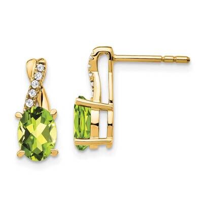 Peridot Diamond Earrings 10k Gold EM4235-PE-006-1YA, MPN: EM4235-PE-006-1YA, 191101567346