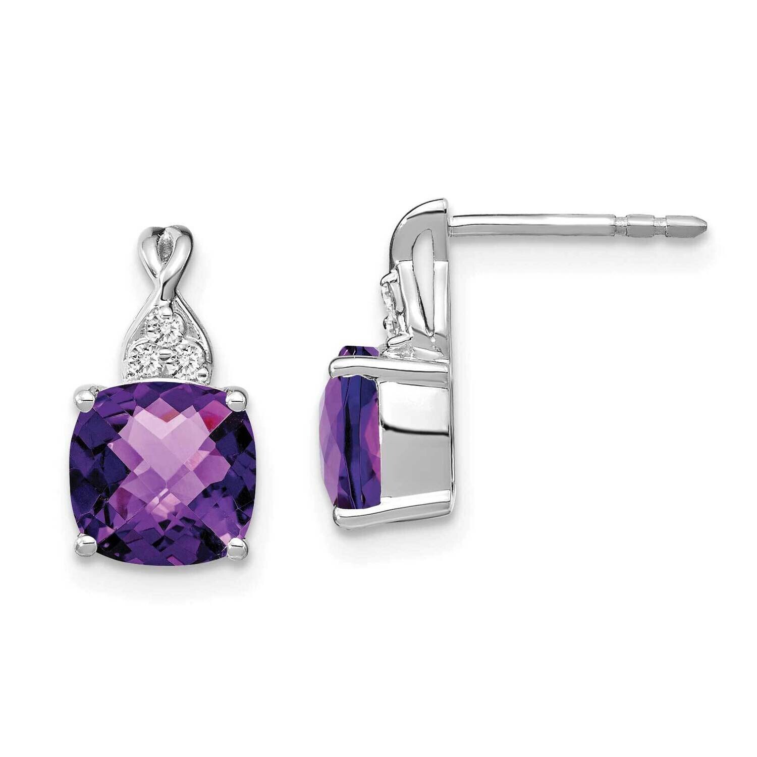 Checkerboard Amethyst Diamond Earrings 14k White Gold EM4393-AM-006-WA, MPN: EM4393-AM-006-WA,