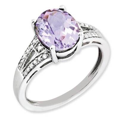 Diamond &amp; Pink Quartz Ring Sterling Silver Rhodium-Plated QR3043PQ, MPN: QR3043PQ, 883957630922