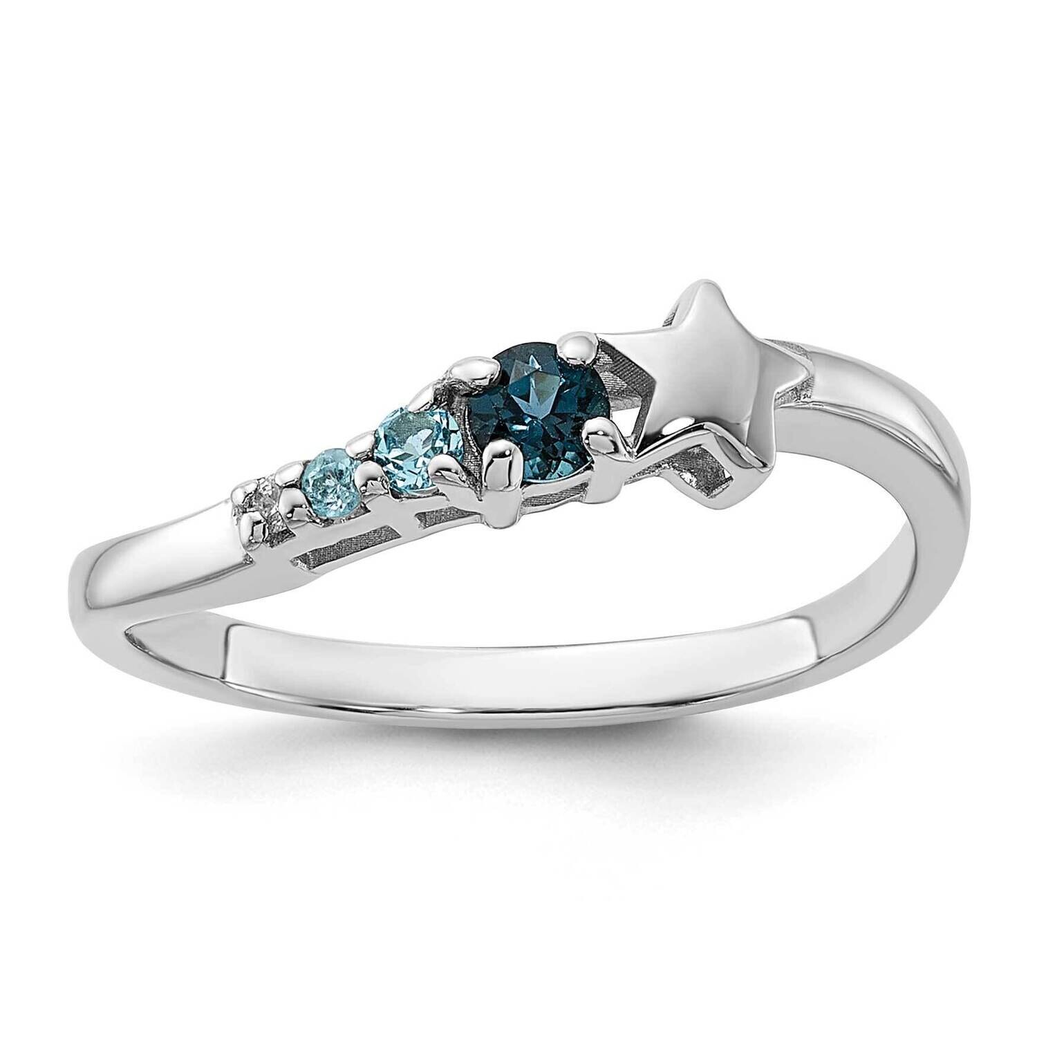 Rhodium London Lt SwiBlue Topaz CZ Star Curve Ring Sterling Silver QR7446BT, MPN: QR7446BT,