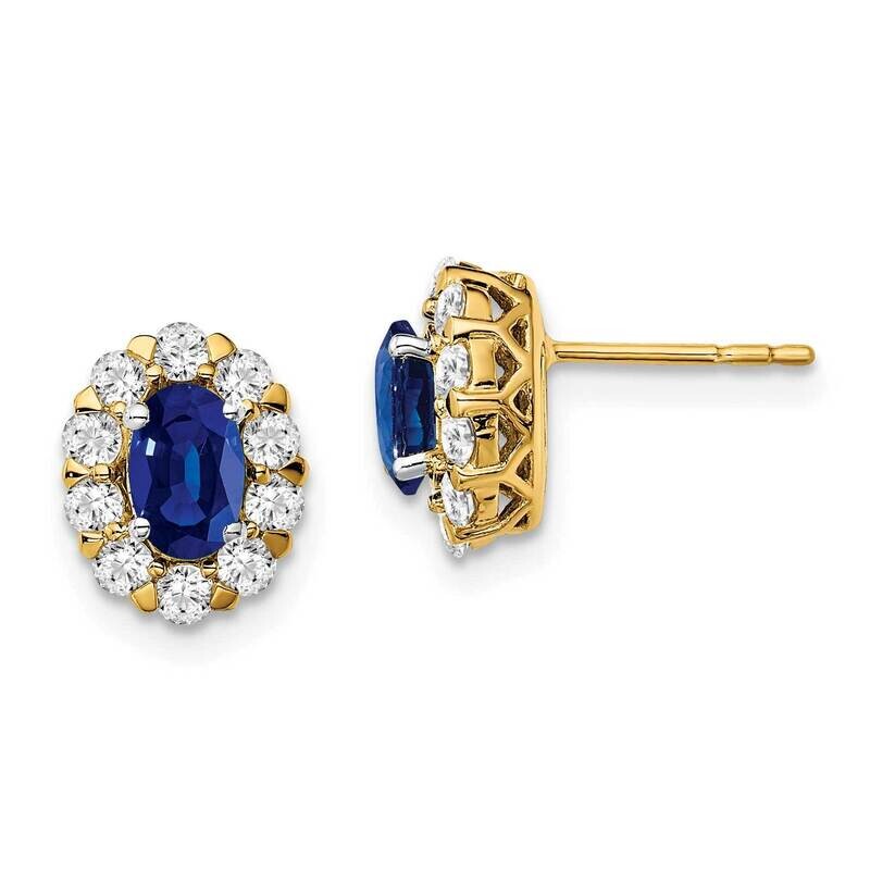 Oval Sapphire Diamond Halo Post Earrings 14k Gold EM6990-SA-070-YA
