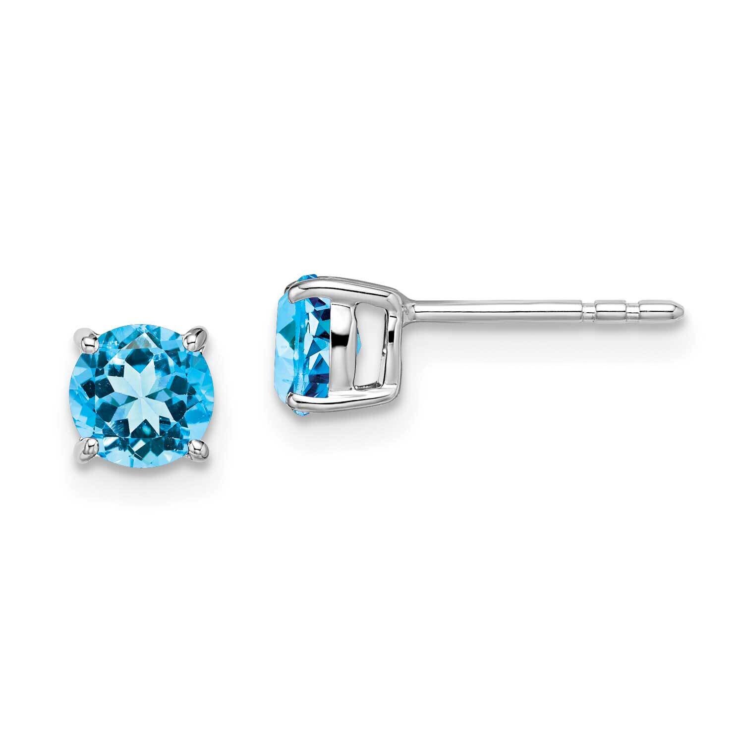 Round Blue Topaz Earrings 14k White Gold EM7097-BT-W, MPN: EM7097-BT-W, 191101840982