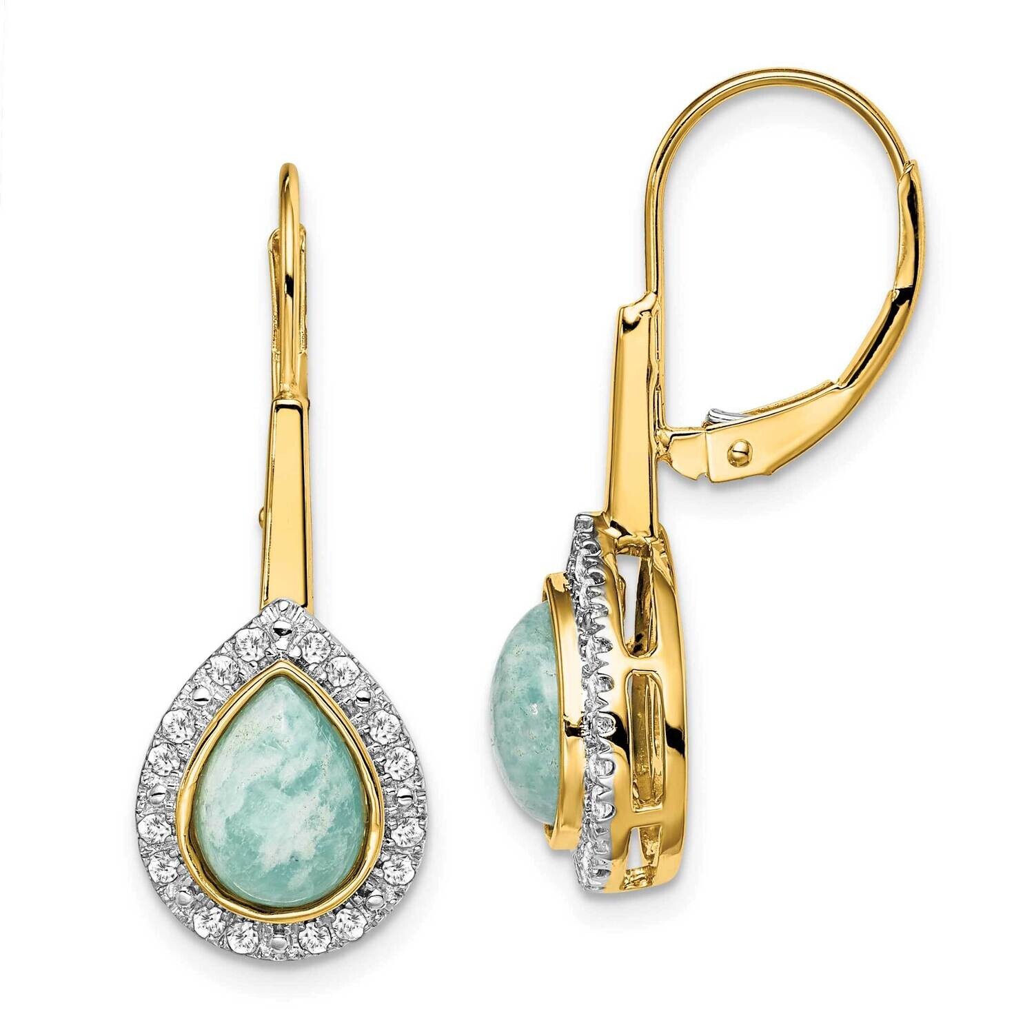 Pear Amazonite Diamond Leverback Earrings 14k Gold EM7136-AZ-019-YA, MPN: EM7136-AZ-019-YA, 8839579…