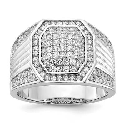 Ribbed Sides CZ Men&#39;s Ring Sterling Silver Polished 10071, MPN: 10071,