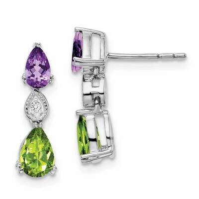 Amethyst/Peridot/Diamond Earrings 14k White Gold EM7131-AM_PE-002-WA, MPN: EM7131-AM_PE-002-WA, 883…