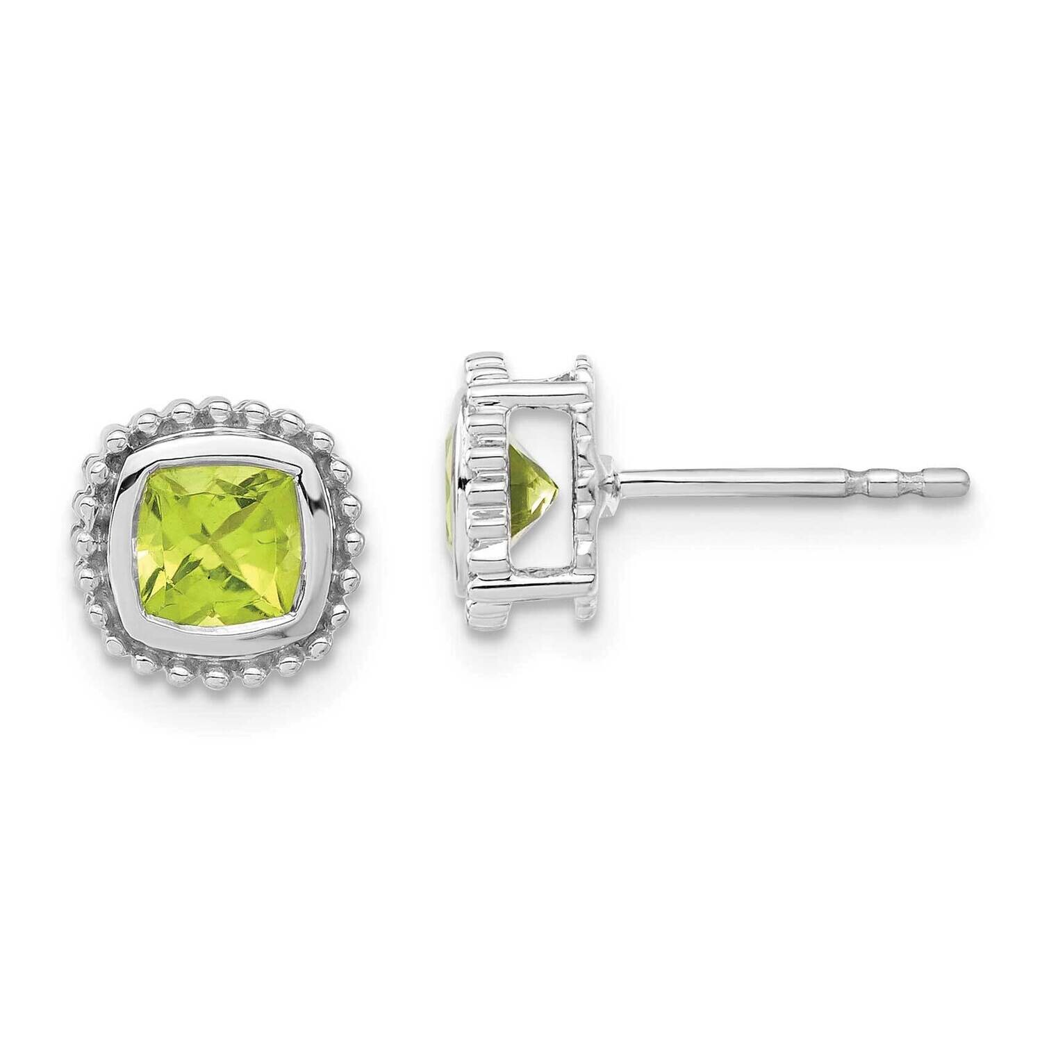 Cushion Peridot Earrings 10k White Gold EM7201-PE-1W, MPN: EM7201-PE-1W, 191101834561