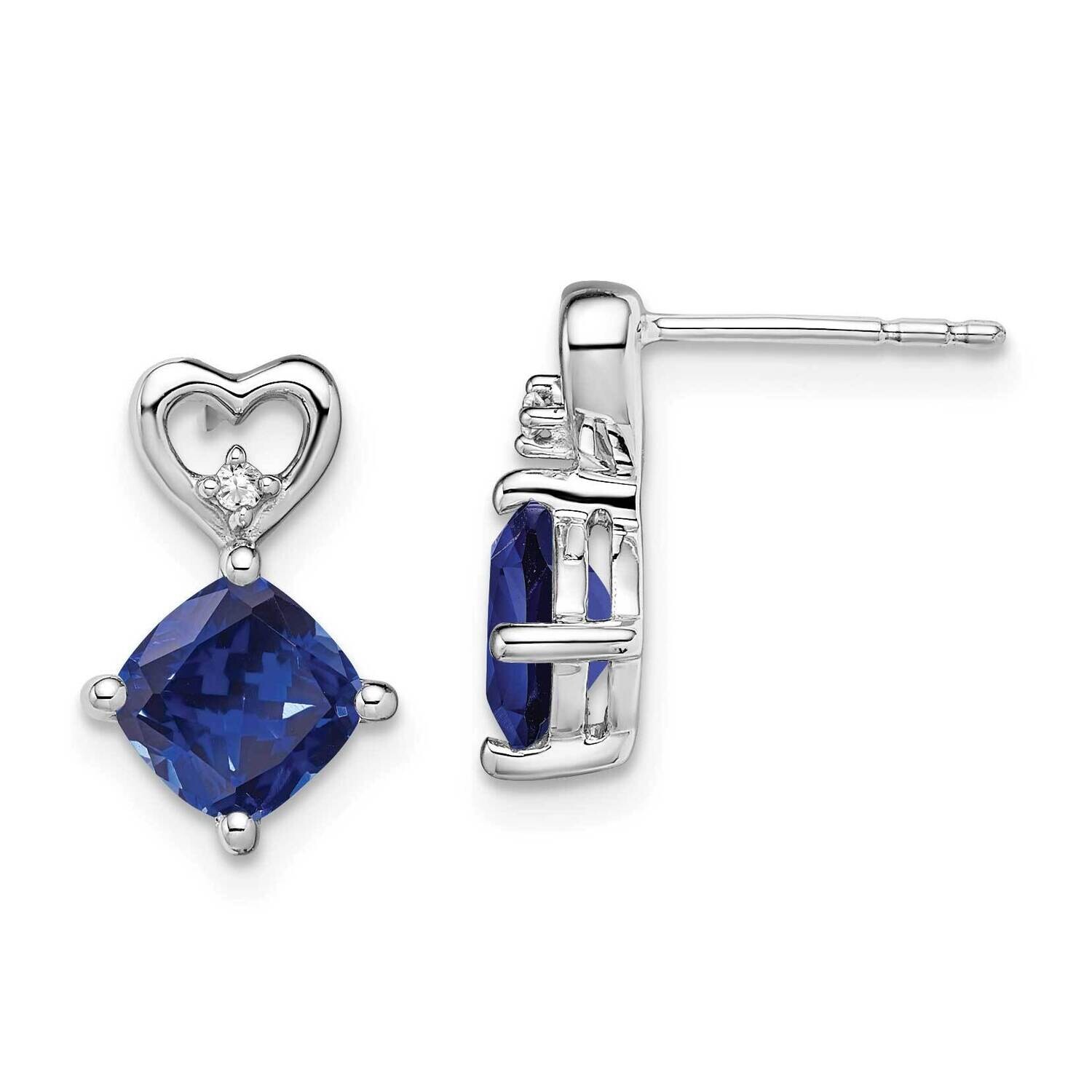 Created Sapphire Diamond Heart Earrings 14k White Gold EM7399-CSA-002-WA, MPN: EM7399-CSA-002-WA, 1…