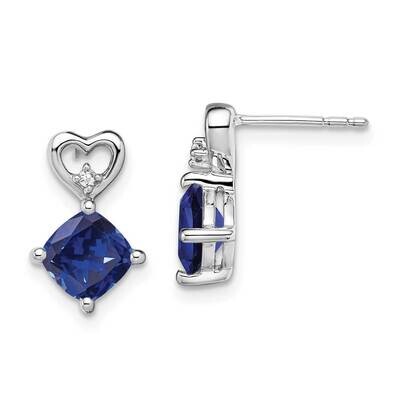 Created Sapphire Diamond Heart Earrings 14k White Gold EM7399-CSA-002-WA, MPN: EM7399-CSA-002-WA, 1…