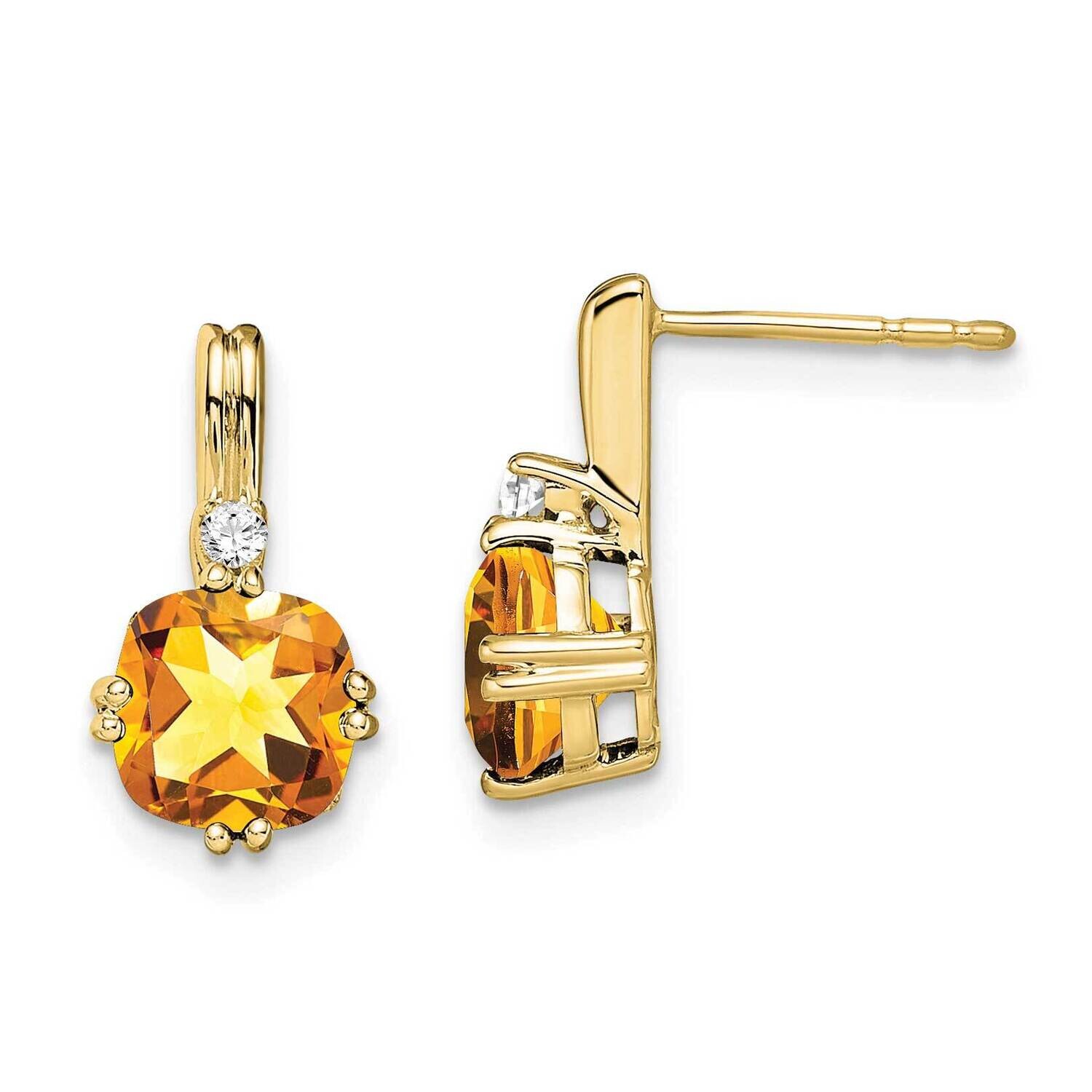 Cushion Citrine Diamond Earrings 10k Gold EM7083-CI-004-1YA, MPN: EM7083-CI-004-1YA, 191101834257