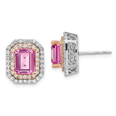 Diamond Created Pink Sapphire Earrings 14k Two-Tone Gold EM7504-CPS-100-WRAA, MPN: EM7504-CPS-100-W…
