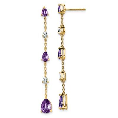 Amethyst White Topaz Dangle Earrings 14k Gold EM7090-AM-YA, MPN: EM7090-AM-YA, 191101840203