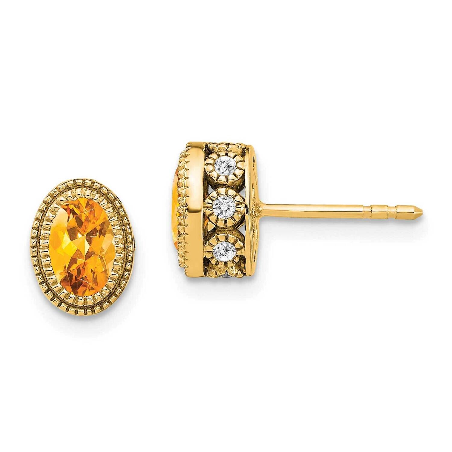 Oval Citrine Diamond Earrings 14k Gold EM7093-CI-019-YA, MPN: EM7093-CI-019-YA, 191101840500