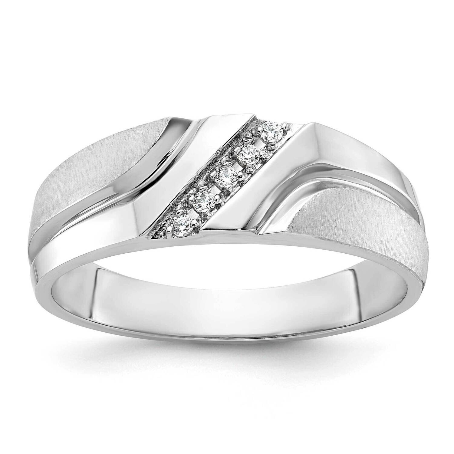 Ibgoodman Men's Polished Satin Grooved 5-Stone 1/20 Carat A Quality Diamond Ring 10k White Gold B64202-0WA