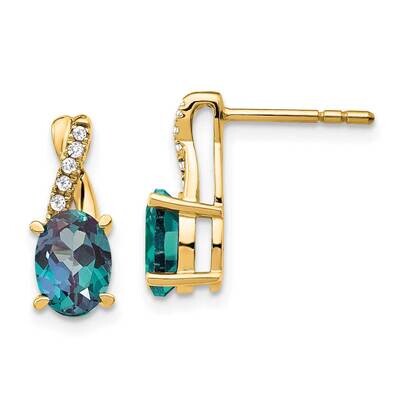 Created Alexandrite Diamond Earrings 14k Gold EM4235-CA-006-YA, MPN: EM4235-CA-006-YA,