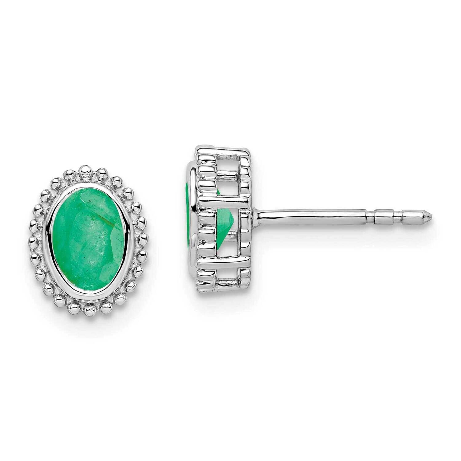 Oval Emerald Post Earrings 14k White Gold EM7202-EM-W, MPN: EM7202-EM-W, 191101842580