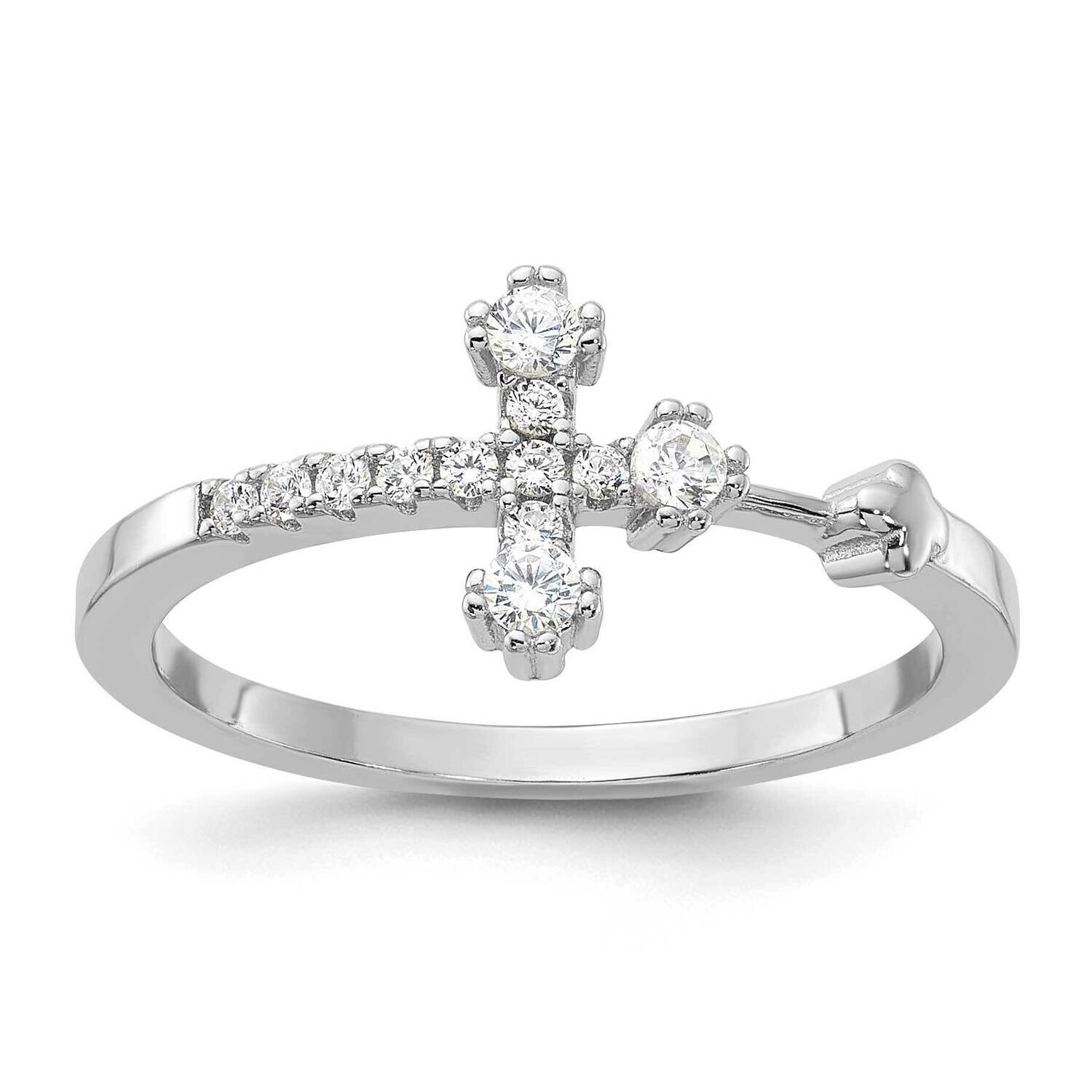 Flash Platinum-Plated CZ Cross Ring Sterling Silver QR7483