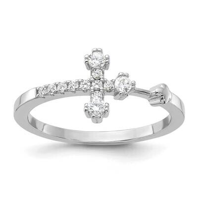 Flash Platinum-Plated CZ Cross Ring Sterling Silver QR7483, MPN: QR7483,