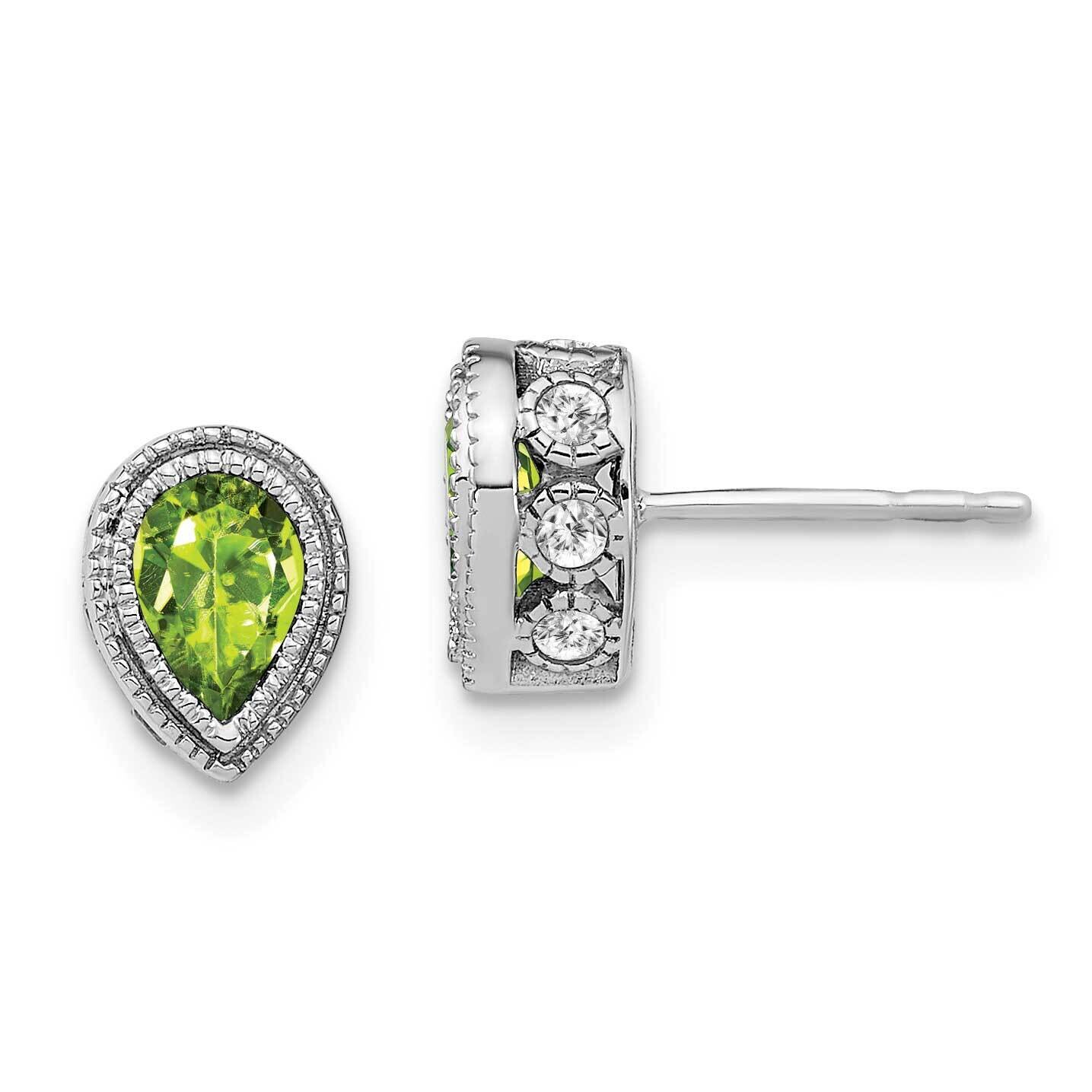 Pear Peridot Diamond Earrings 14k White Gold EM7094-PE-032-WA, MPN: EM7094-PE-032-WA, 191101840715