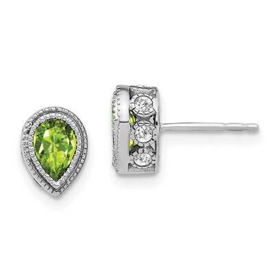 Pear Peridot Diamond Earrings 14k White Gold EM7094-PE-032-WA, MPN: EM7094-PE-032-WA, 191101840715
