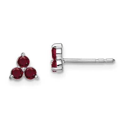 3-Stone Created Ruby Triangle Earrings 14k White Gold EM7119-RU-W, MPN: EM7119-RU-W, 191101841675
