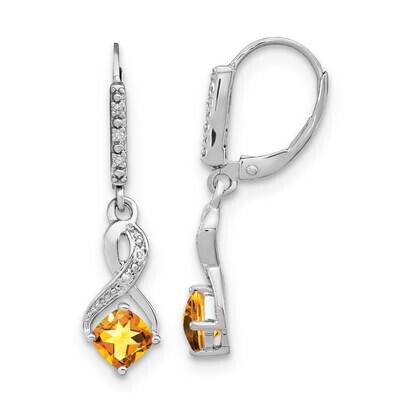 Citrine Diamond Earrings Sterling Silver Rhodium-Plated EM7402-CI-006-SSA, MPN: EM7402-CI-006-SSA,