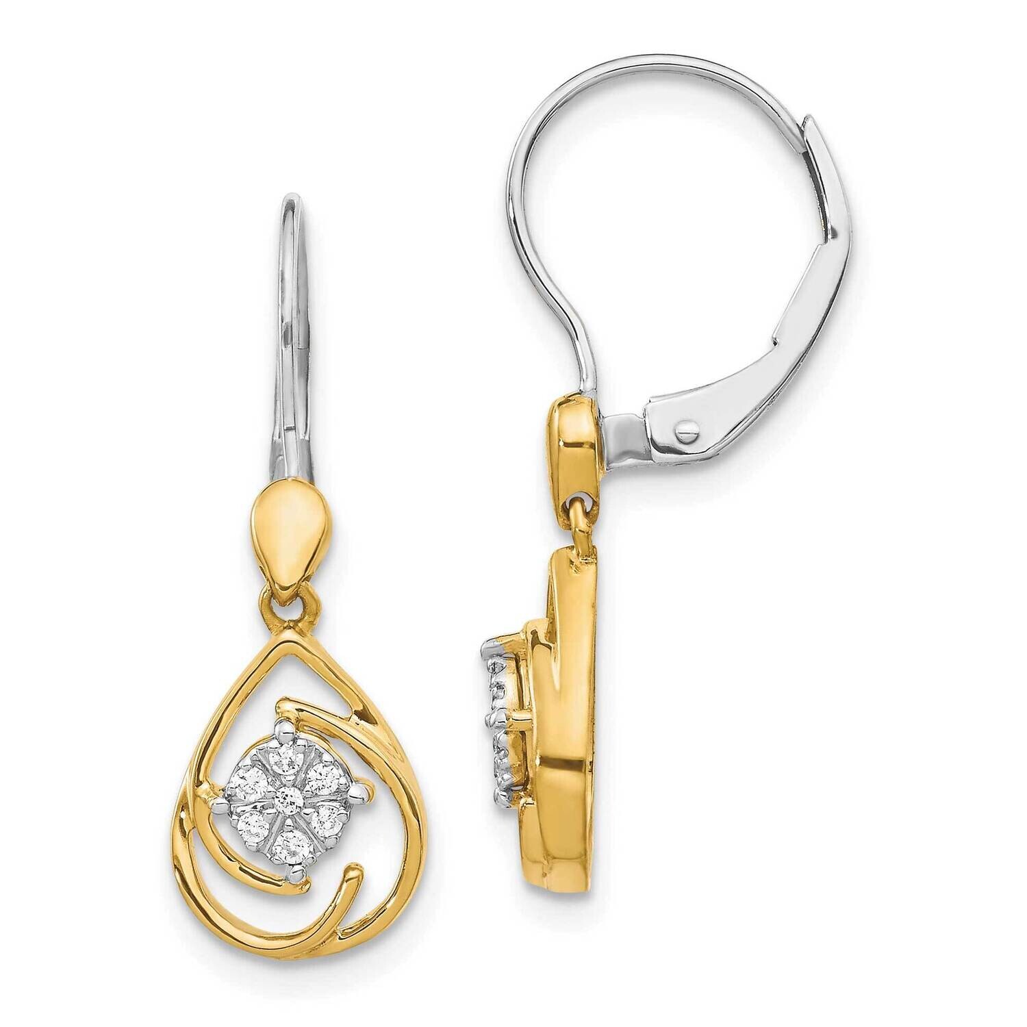 Diamond Teardrop Dangle Leverback Earrings 10k Two-Tone Gold EM5567-008-1YWA