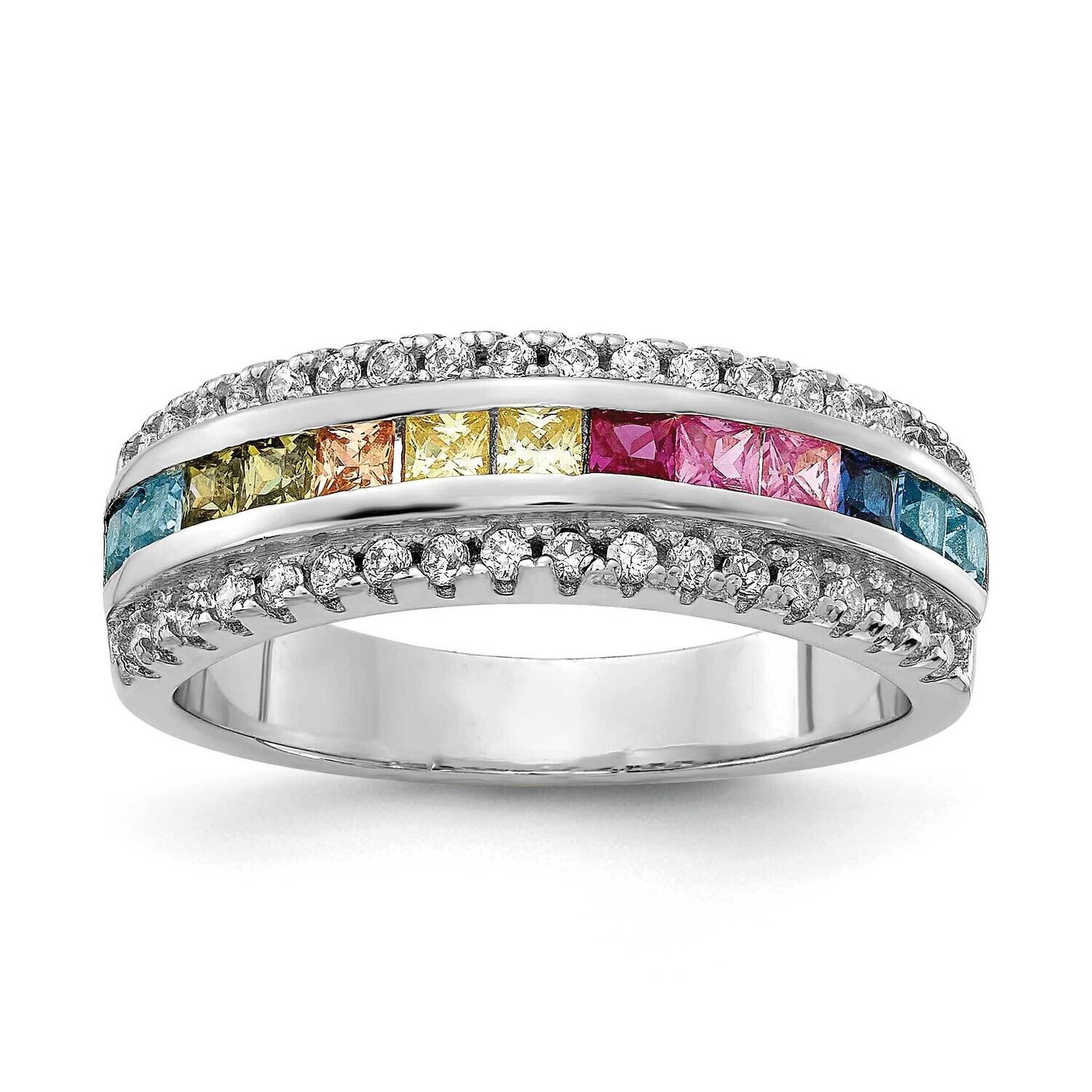 Prizma Channel-Set Colorful White CZ Ring Sterling Silver Rhodium-Plated QR7175