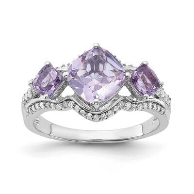 Diamond &amp; Pink Quartz Ring Sterling Silver QR3067PAM, MPN: QR3067PAM,