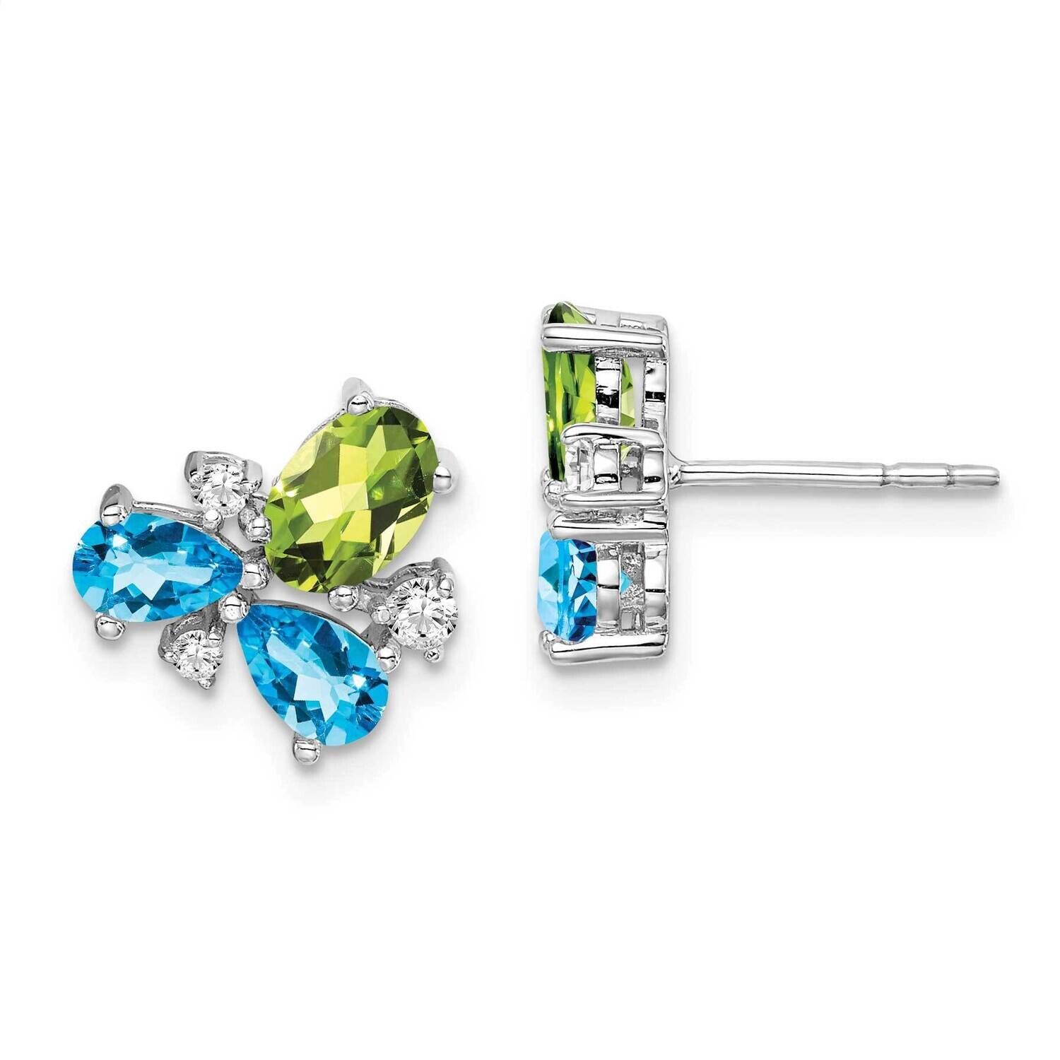 Blue Topaz/Peridot/Diamond Earrings 14k White Gold EM7128-BT_PE-013-WA, MPN: EM7128-BT_PE-013-WA, 8…