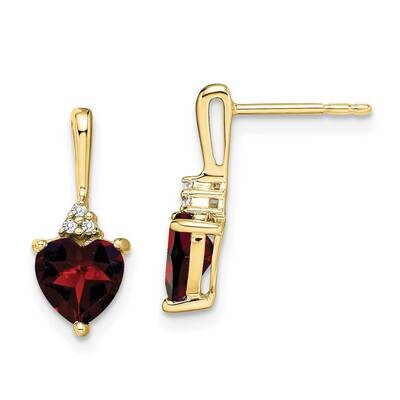 Garnet Diamond Heart Earrings 10k Gold EM7029-GA-003-1YA, MPN: EM7029-GA-003-1YA, 191101834097