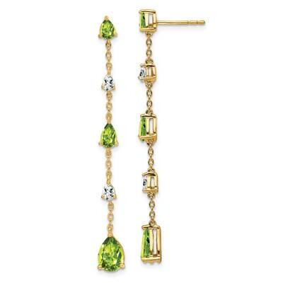 Peridot White Topaz Dangle Earrings 14k Gold EM7090-PE-YA, MPN: EM7090-PE-YA, 191101840289