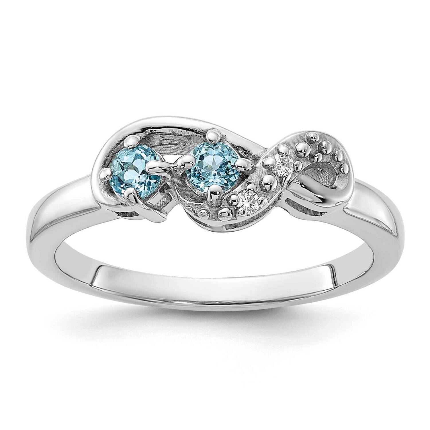 Light Swiss Blue Topaz CZ Swirl Ring Sterling Silver Rhodium-Plated QR7438BT, MPN: QR7438BT,